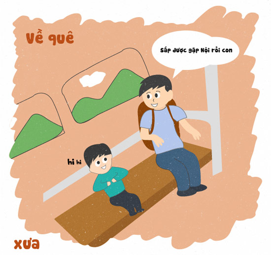 Ngày xưa: Những chuyến đi về quê ăn Tết và thăm ông bà cùng bố luôn hứng khởi.