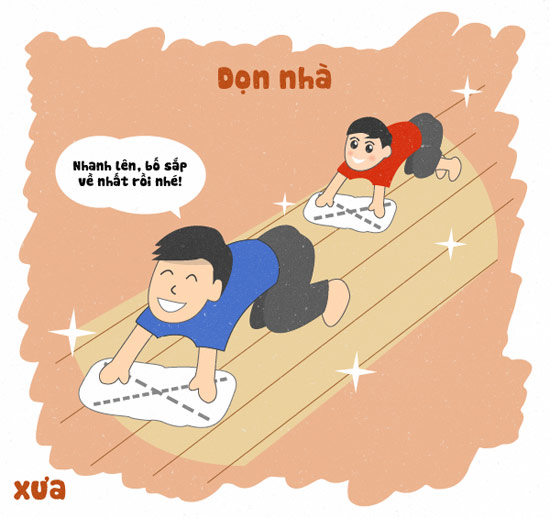 Ngày xưa: Dọn nhà ăn Tết trong ký ức nhiều người là cả một cực hình, nhưng đôi khi lại rất vui nếu bạn biết biến nó thành những trò chơi đầy sáng tạo.